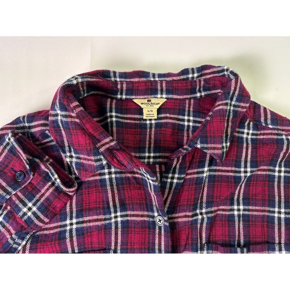 Woolrich Womens Flannel Shirt Large L Red Blue Plaid Button Up Long Sleeve - Picture 1 of 7